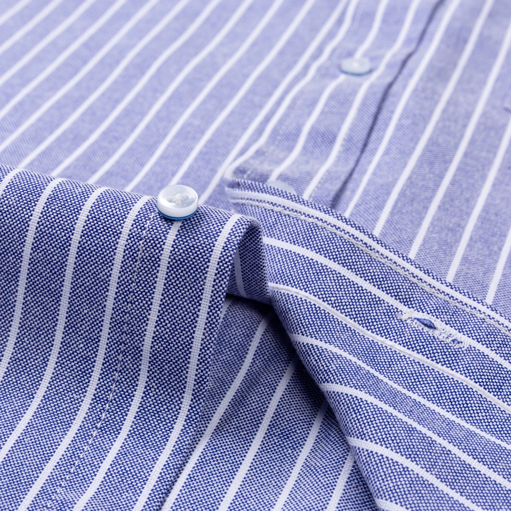 Men\'s Trendy Striped Lapel Collar Design Cotton Dress Shirts, Long Sleeve Casual Button Up Commuter Shirt For Spring/Fall