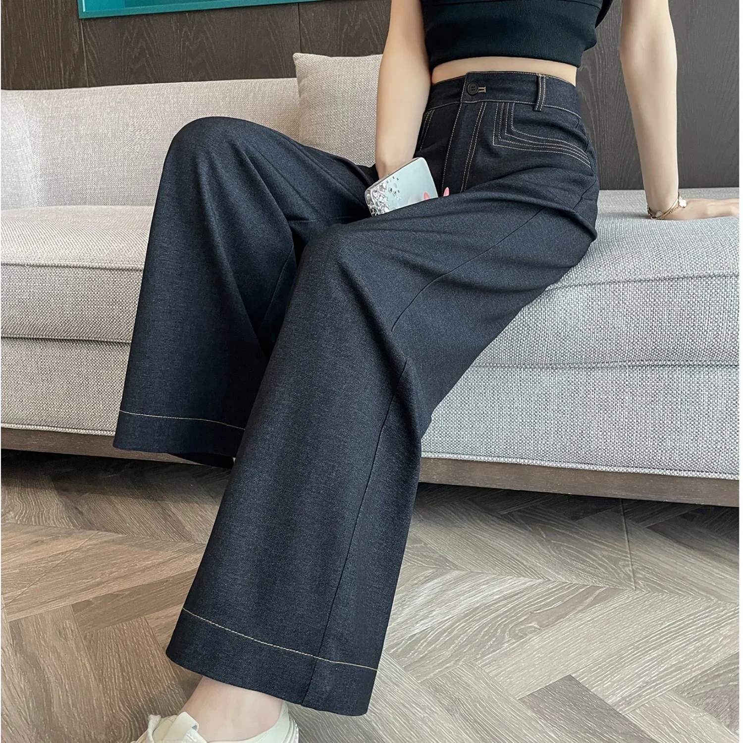 

2025 New Spring Summer Loose Women's Wide Leg Pants High Waist Solid Female Elegant Straight Casual Ankle Length Trousers