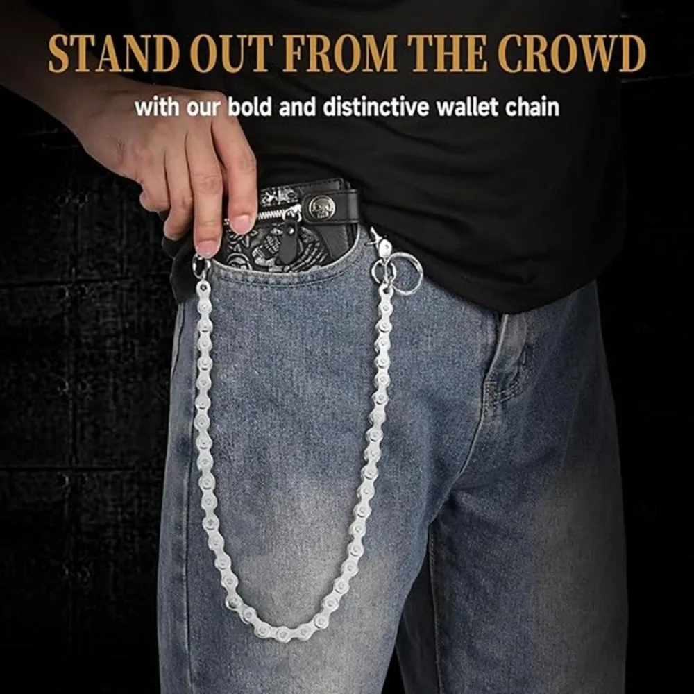 Hip Hop Style Silver Waist Chain Metal Minimalist Pants Chain Punk Unique Bicycle Chain Keychain for Men and Women