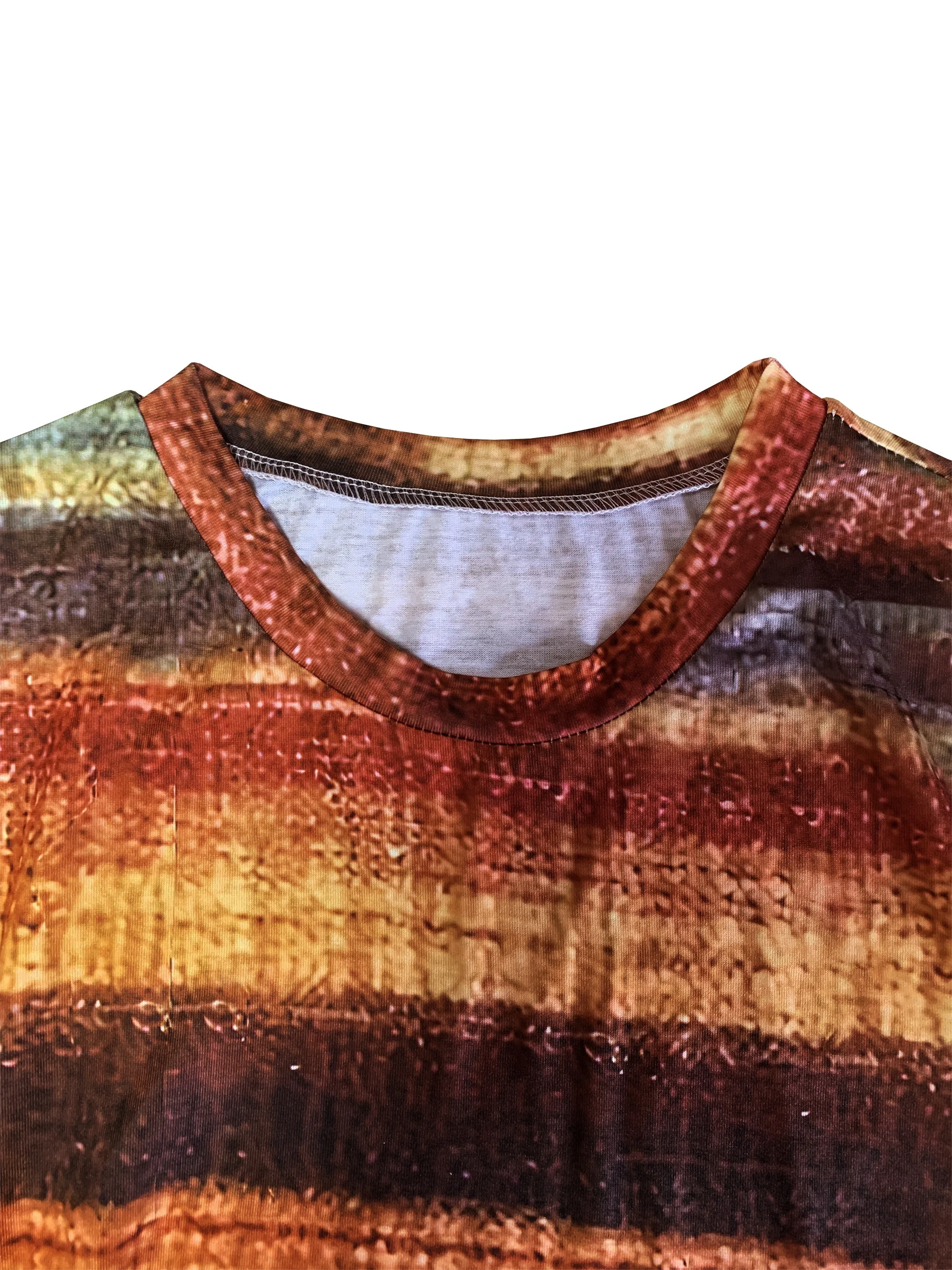 تي شيرت مخطط بأكمام طويلة للنساء، خريفي - كتلة ألوان مستوحاة، بلوزة كاجوال متماسكة، ملابس خريفية عصرية