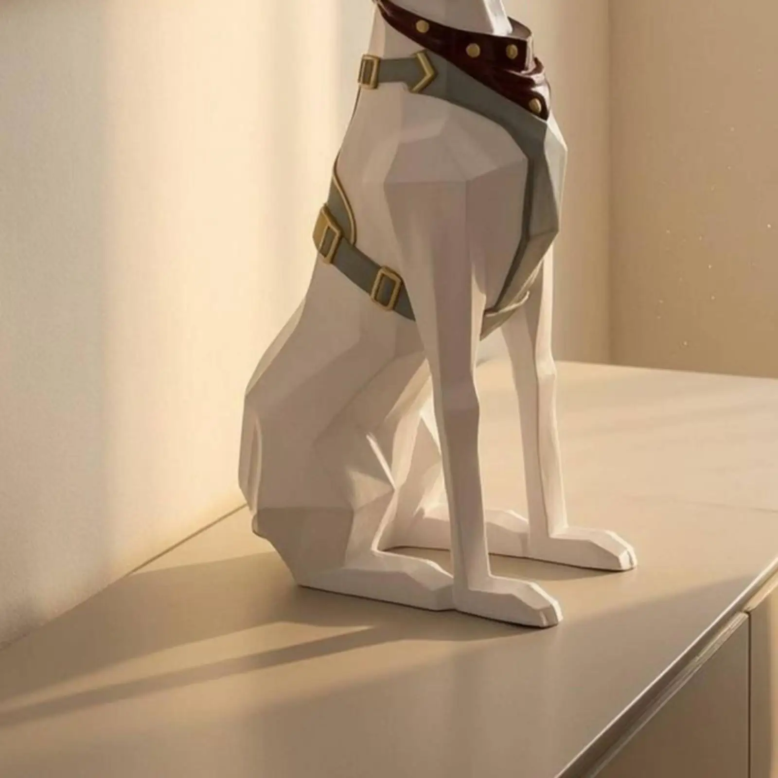 Decorative Doberman Dog Figurine Resin Geometric Art Sculpture with Tray for Keys Rings Small Items Home Styling