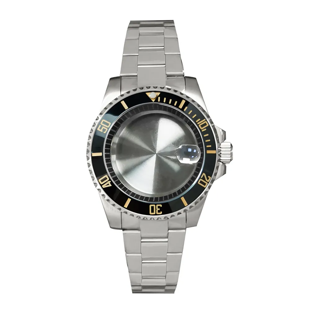 NH35 Case 40mm Stainless Steel Watch Case Strap Set Sapphire Magnifying Glass Watch Shell + Bracelet for NH35/NH36 Movement