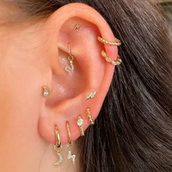 S 1PC Septum Stainless Steel Ear Studs Piercing Earrings Women Gold Color Zircon Snake Helix Tragus Conch Cartilage Body Jewelry