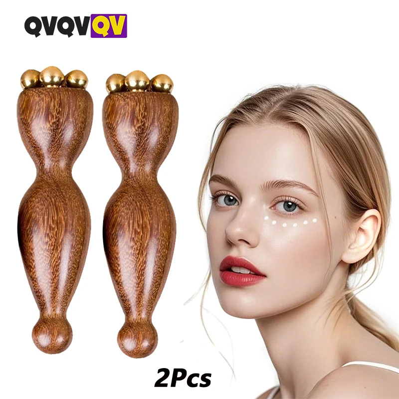 

2 шт. мини-ролик для льда, инструмент для массажа лица из сандалового дерева, 5 медных бусин для лица и глаз, дорожный размер