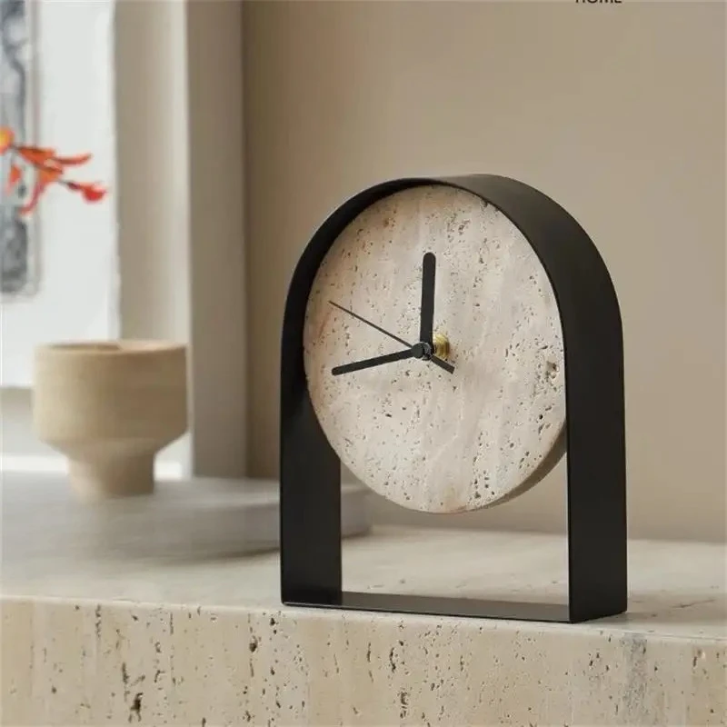 Marble Desktop Clock Modern Model Room Study Bookcase Handicraft Ornament Table Desk Clock Watch Home Decorations