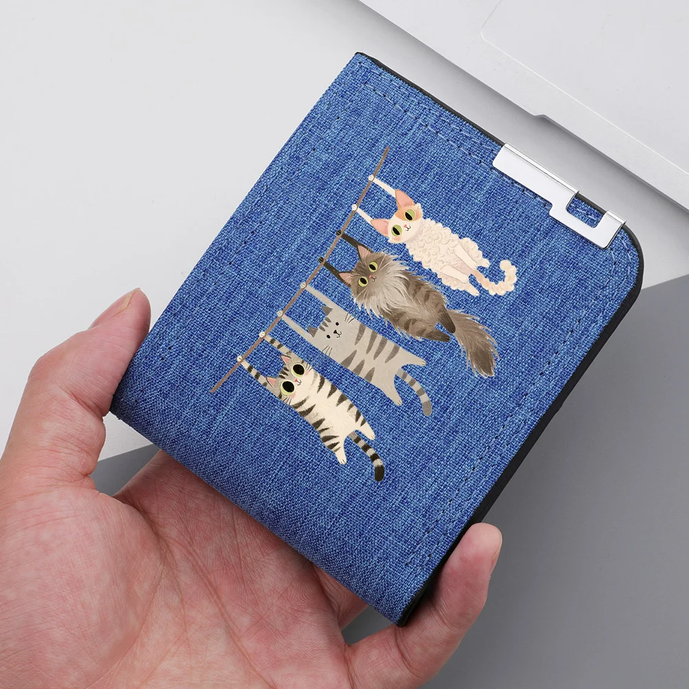 Men's Minimalist Wallet, Featuring a Fashionable Cartoon cat Design. Simple and Portable, Made of High-quality Canvas.
