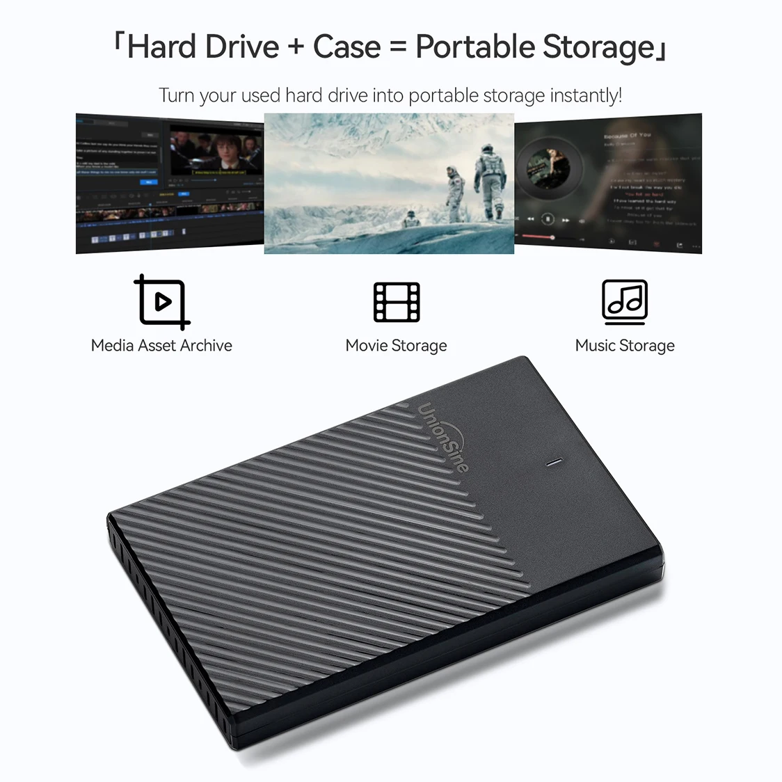 UnionSine 2.5''SATA Hard Drive Enclosure USB 3.0 HDD SSD Case 6Gbps External Disk Box Anti‑Slip Shell For 7‑9.5mm SATA HDD SSD