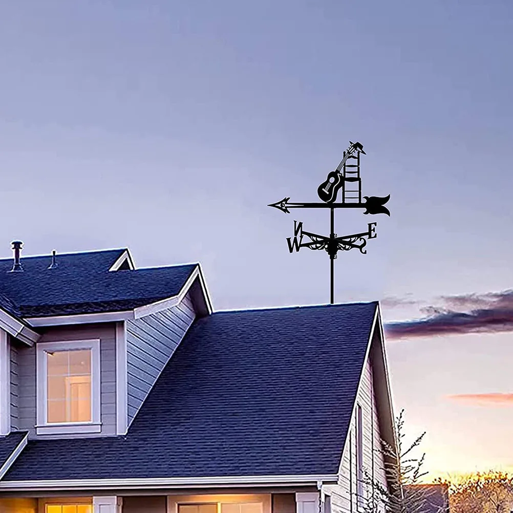 

Guitar Weather Vane Wind Direction Indicator Metal Roof Mount Yard Lawn Patio Garden Weathervan Ornament Iron Windcock Farm