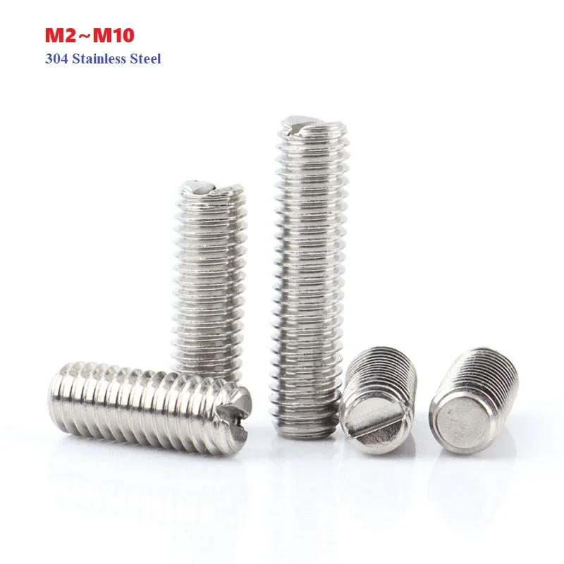 

304 Stainless Steel Slotted Head Flat End Headless Grub Bolt Set Screw M2 M2.5 M3 M4 M5 M6 M8 M10