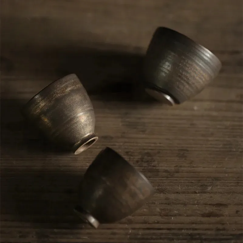 

2pc/Set Handmade Iron Glaze Thin Tire Teacups Retro Ceramic Personal Lager Cup Kung Fu Teaset Tea Bowl Pu'er Master Cup Chazhan