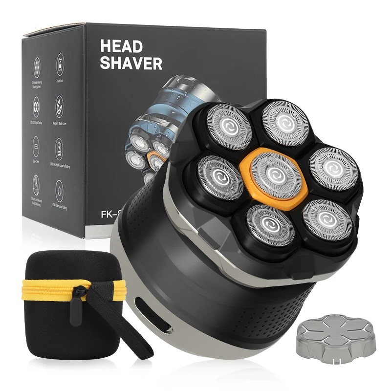 Aparador de Cabelo 7D para Homens Calvos, Lâminas Elétricas Magnéticas Flutuantes Aprimoradas, Aparadores Recarregáveis para Couro Cabeludo, Rosto, Barba e Corpo