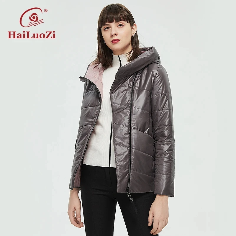 HaiLuoZi Giacca primaverile da donna Cappotto con cappuccio alla moda Abbigliamento femminile casual Autunno Inverno Breve cotone sottile Caldo Parka da donna 10