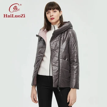 HaiLuoZi ผู้หญิงฤดูใบไม้ผลิเสื้อแฟชั่น Hooded Coat Casual หญิงเครื่องแต่งกายฤดูใบไม้ร่วงฤดูหนาวสั้นบางผ้าฝ้ายผู้หญิง Parka 10