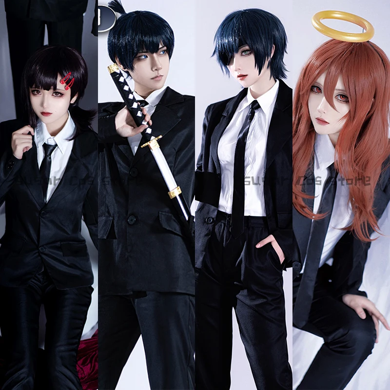 Anjo diabo hayakawa aki cosplay traje peruca higashiyama kobeni himeno denji dk terno preto uniforme conjunto adereços de festa de halloween