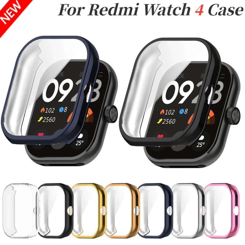 Xiaomi Redmi Watch 4用スクリーンプロテクターケース、ソフトTPUフルプロテクターシェル、Redmi Watch 4用バンパーメッキスクリーンプロテクター
