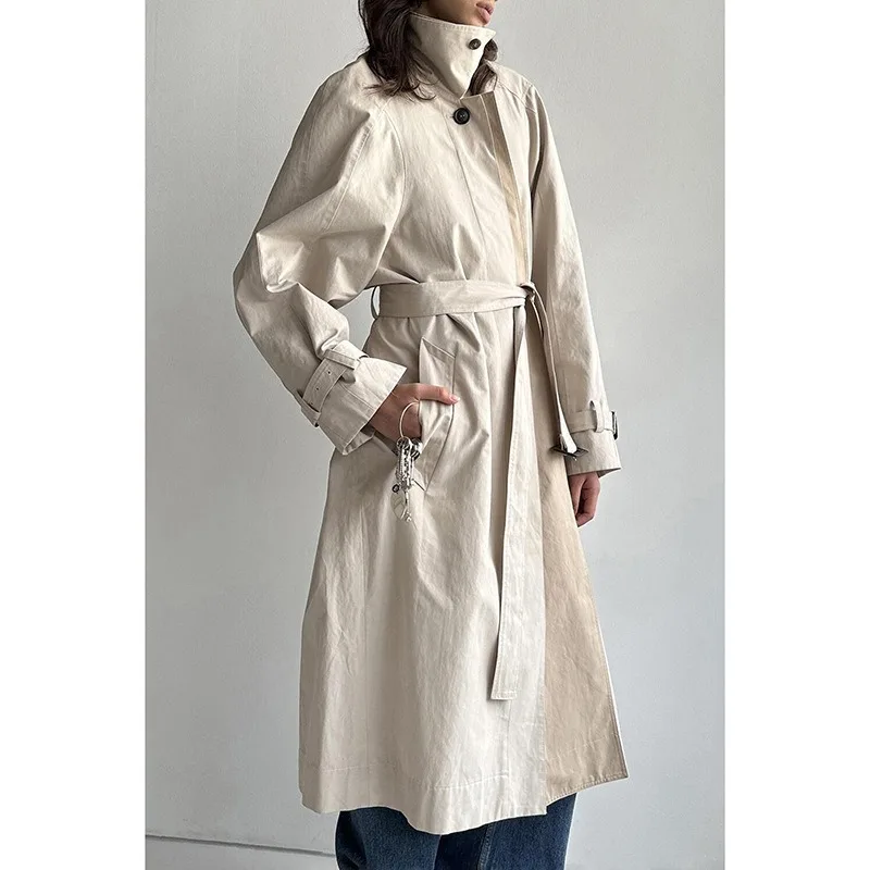 New Winter Fake Two-piece Windbreaker for Women Mid-length Belt Buttoned Double Collar Coat for Women