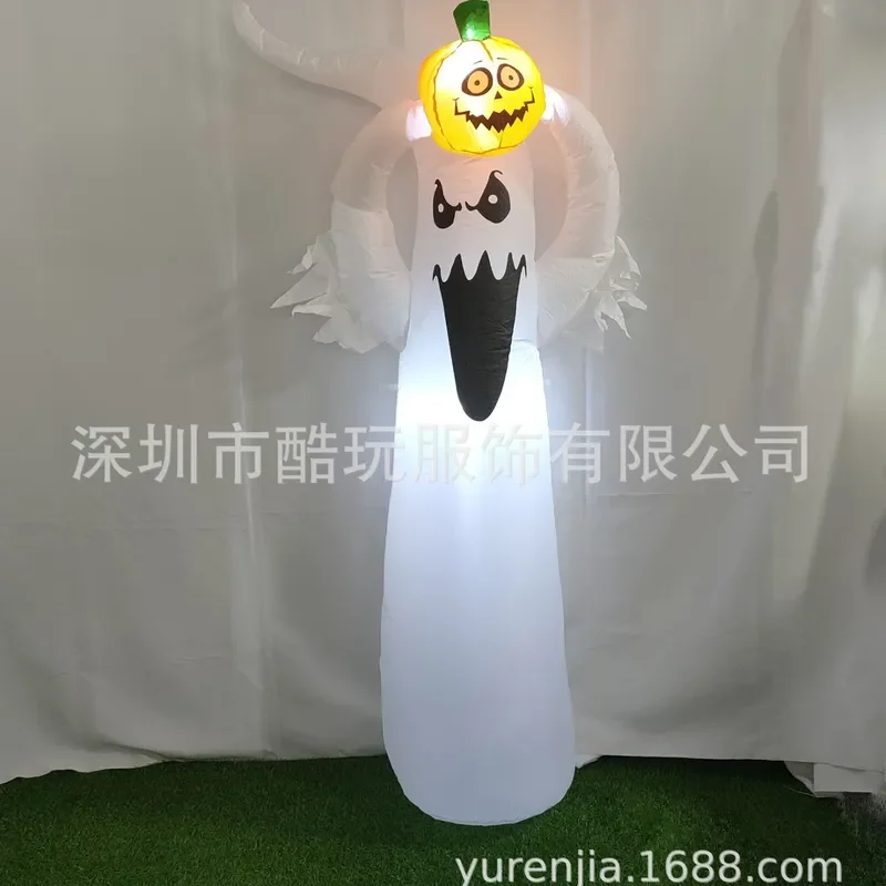 Cross-border for Halloween cartoon horror pillar inflatable air model ghost white ghost courtyard decoration grimace