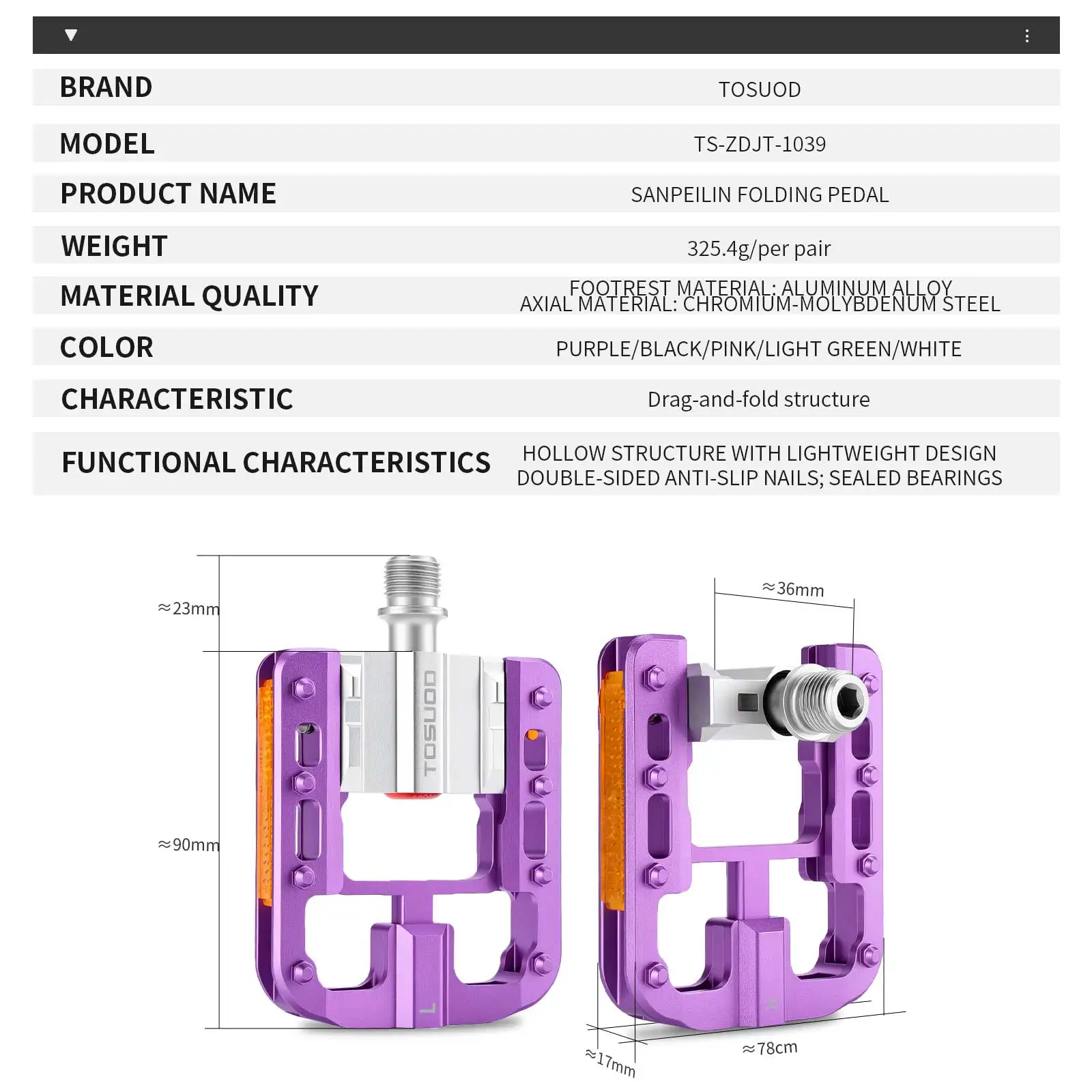 TOSUOD Aluminium-Legierung Fahrradpedale Rutschfeste CNC MTB Rennrad Flachpedale 3 Lager Fahrradpedale – Detail 2