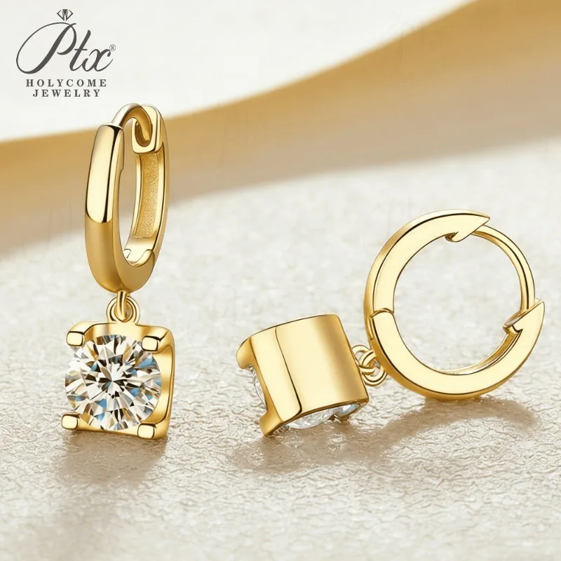 Hoop Earrings Ox Head Moissanite Round Cut D Color VVS1 Clarity 925 Silver Wedding Anniversary Gifts for Woman Classical Charms