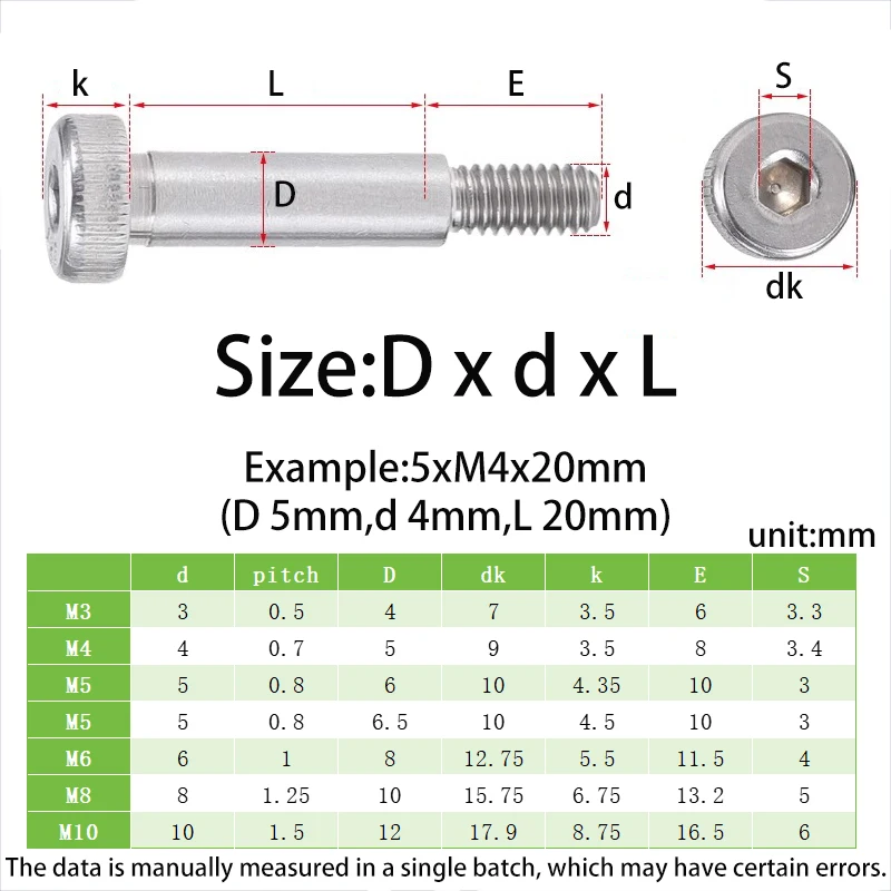 Shoulder Screw M3 M4 M5 M6 M8 M10 304 Stianless Steel Hex Hexagon Socket Cap Head Shoulder Roller Bearing Screw Bolt Light Bar