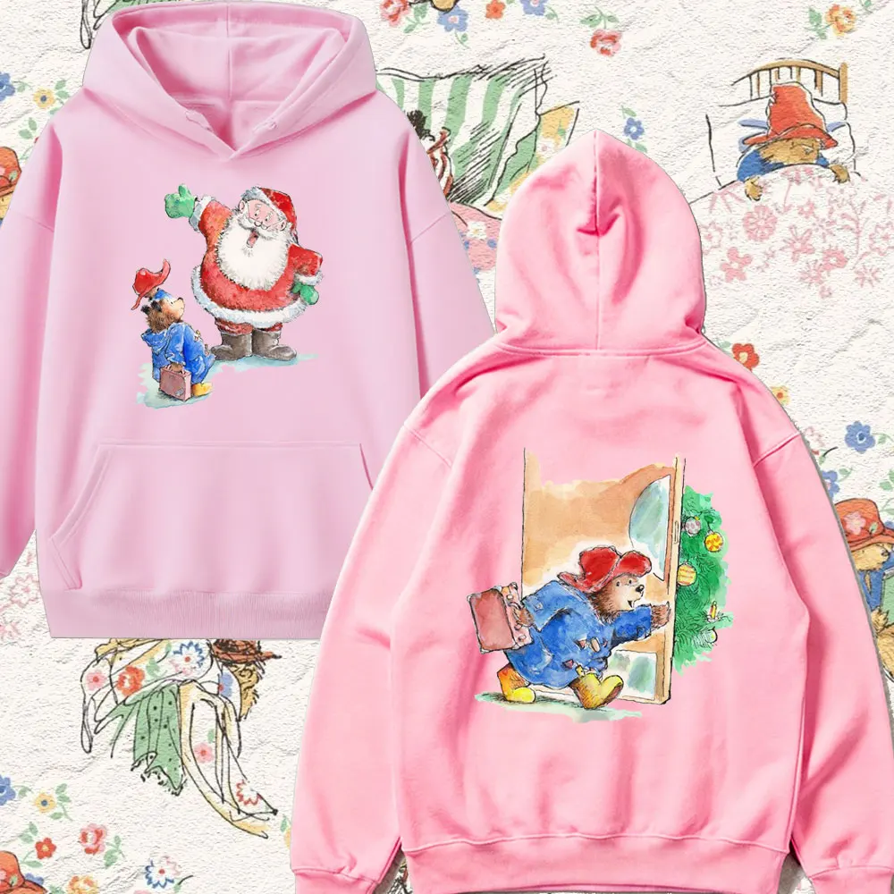 2025 بادينغتون الدب لطيف مطبوعة ملابس عيد الميلاد الكلاسيكية الكرتون الجرافيك دوبلكس الطباعة هوديس المرأة عيد الميلاد عطلة هوديس #5