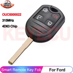KEYECU Head Key OUC6000022 For Ford Transit Focus 2012 2013 2014 2015 2016 2017 2018 Escape Fiesta  Remote Fob 315MHz 4D63 Chip