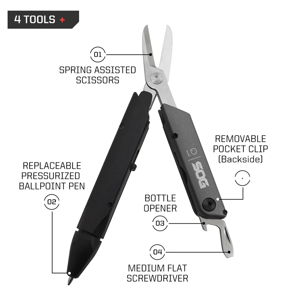 SOG Baton Q1 4-in-1 Multitool-Stift EDC Taschenwerkzeug mit Schere, Schraubendreher und Flaschenöffner für Angeln, Camping, Wandern und Outdoor-Ausrüstung – Detail 5