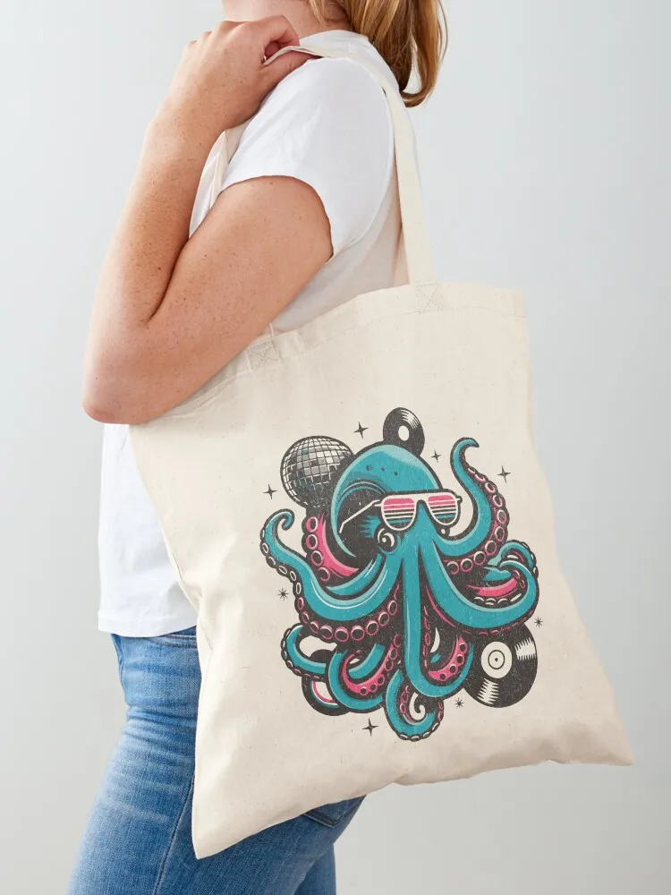 

Disco Octopus - Groovy Squid Art Retro Vintage Tote Bag cute tote bag Women's bags foldable reusable bag shopper bags