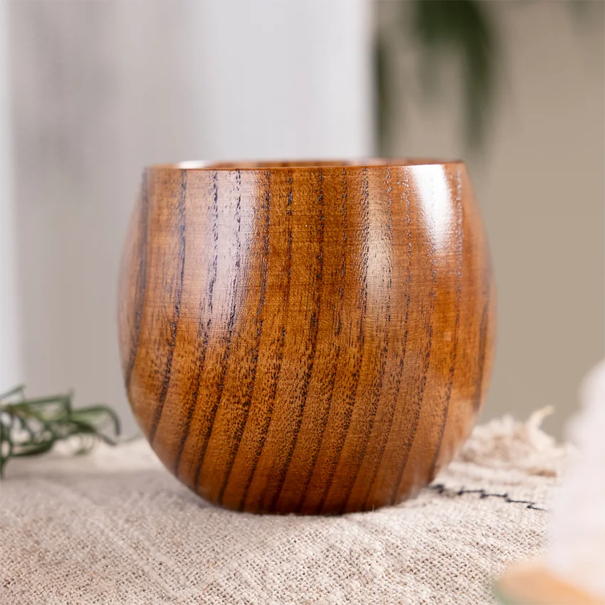 8.5 oz Wood Cup Coffee Mug Primitive Log Color Teaware Handmade Solid Wood Wine Mug Large Belly Cup Kitchen Bar Drinkware