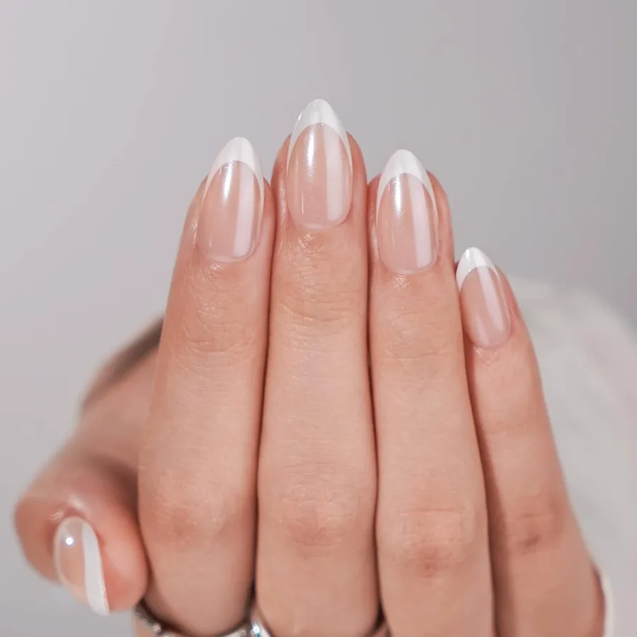 

French Tip Press On Nails White Almond Medium Reusable Stick On Nails in 15 Sizes 30 Soft Gel Fake Nail Kit for Women Gift Clas