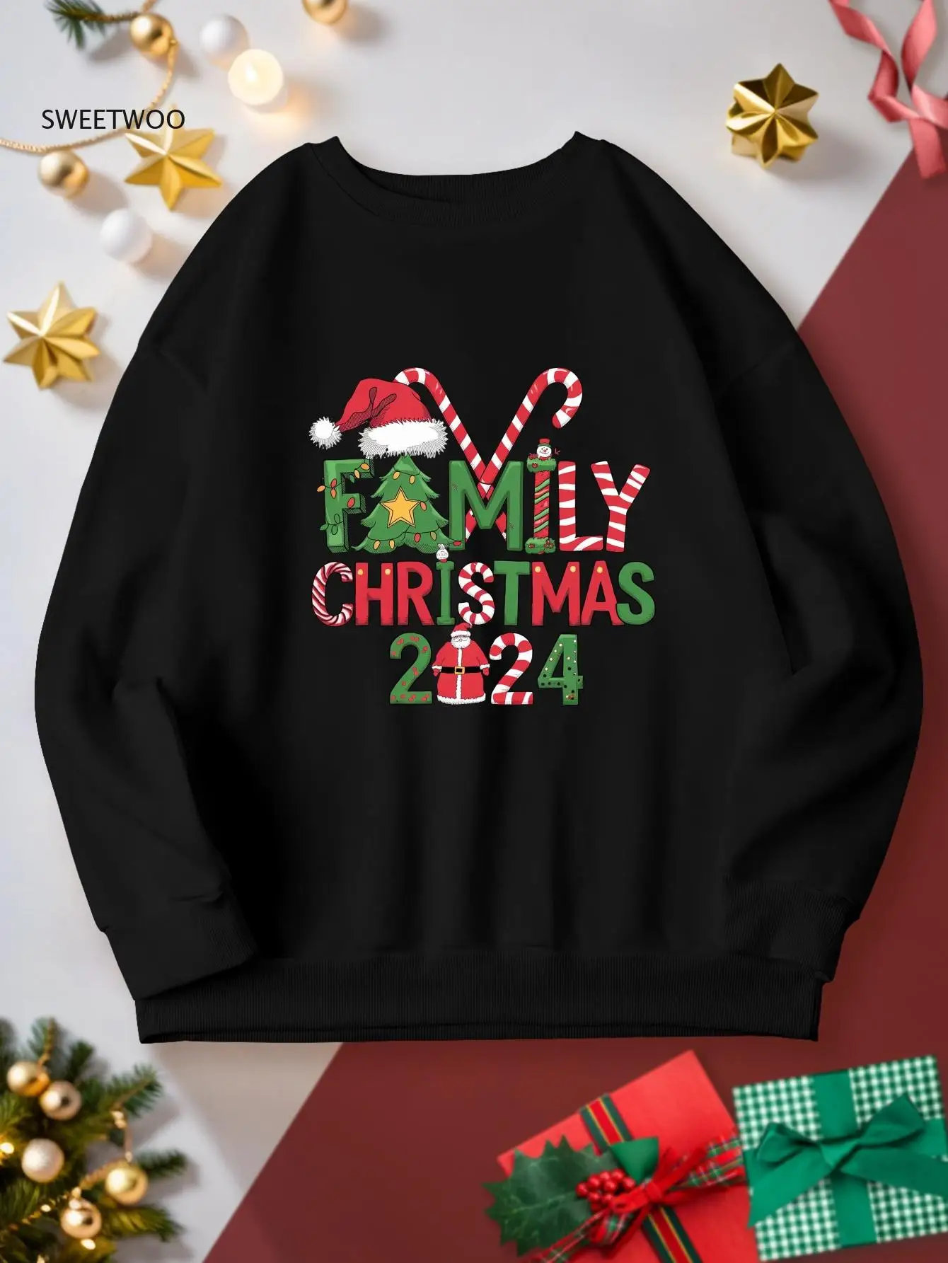 

Women's Christmas Graphic Print Sweatshirt - Crew Neck with Festive Holiday Motifs, Machine Washable for Fall & Winter