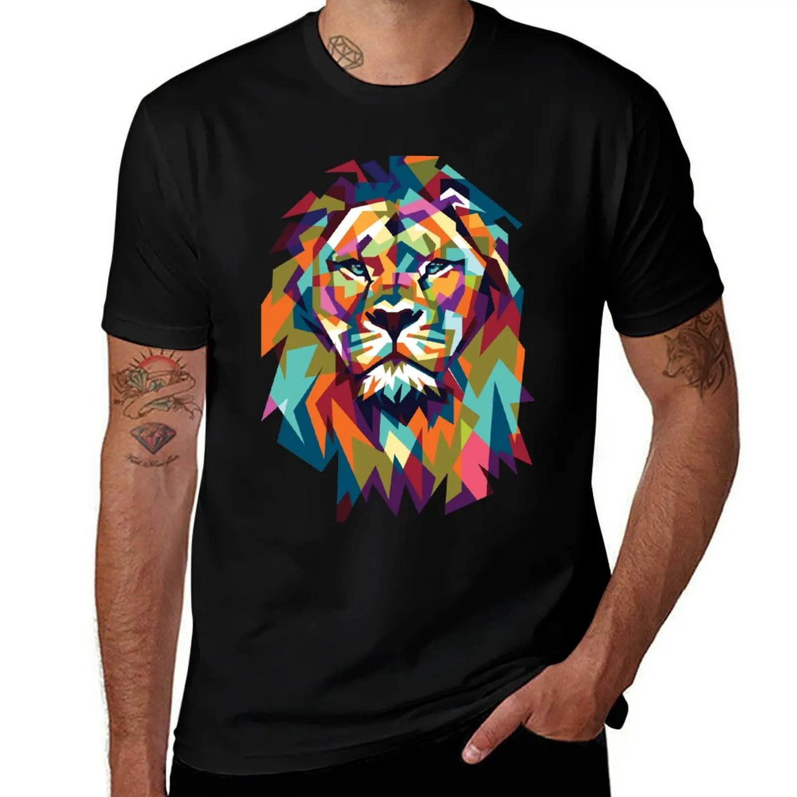 

Colorful abstract lion T-Shirt cotton tshirt 100% cotton t shirts man 100%