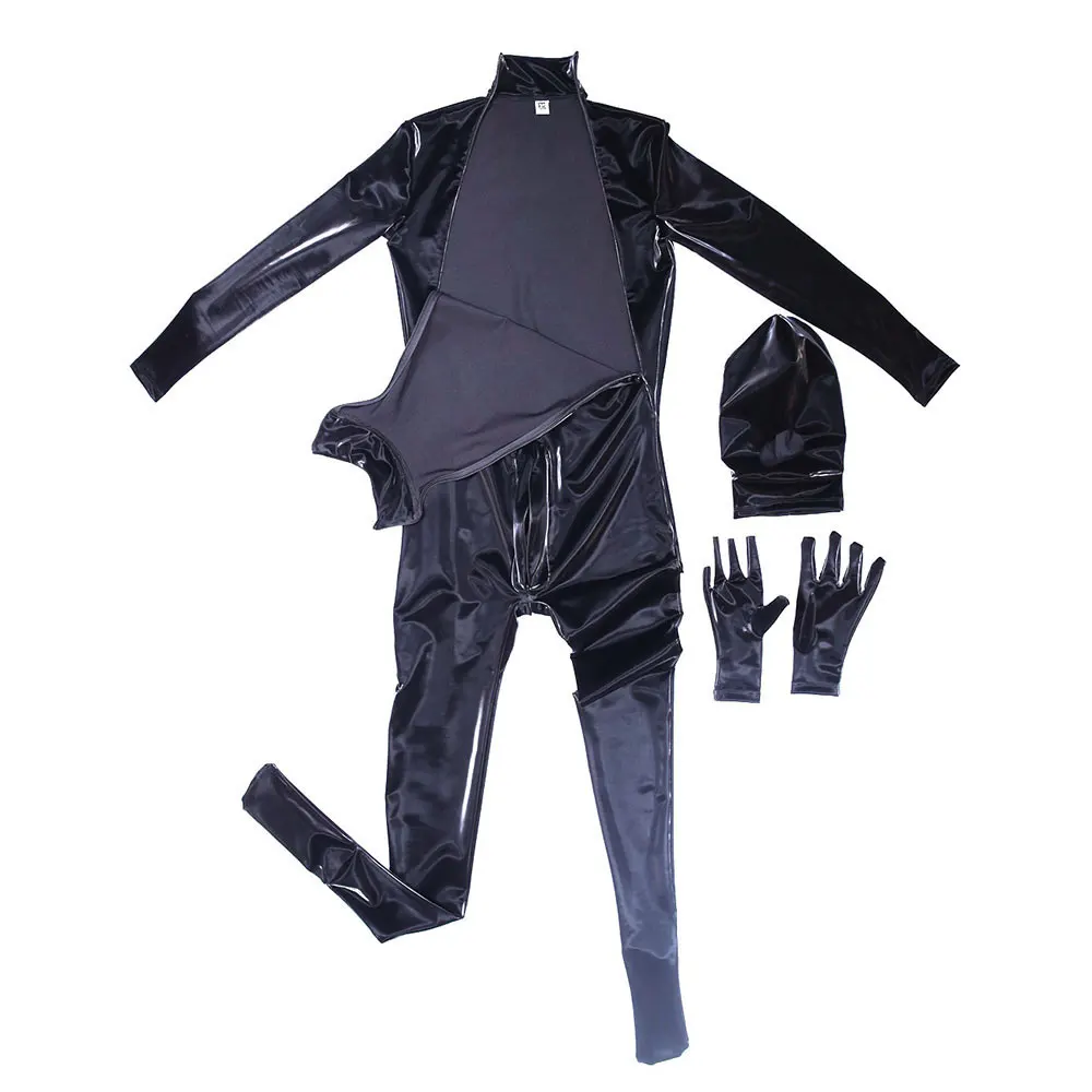 Mono Sexy brillante Zentai de cuerpo completo, lencería ajustada, ropa moldeadora, Catsuit, traje de escenario de baile, cremallera, entrepierna, mono exótico de PU