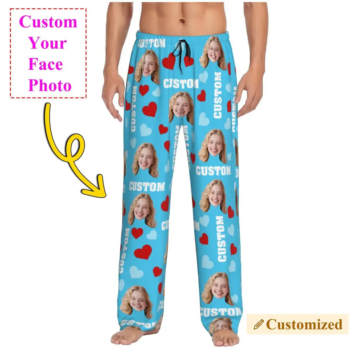 

Men Personalized Name Photo Custom Pajama Pants Custom Print Your Design DIY Print Sleep Sleepwear Bottoms with Pockets