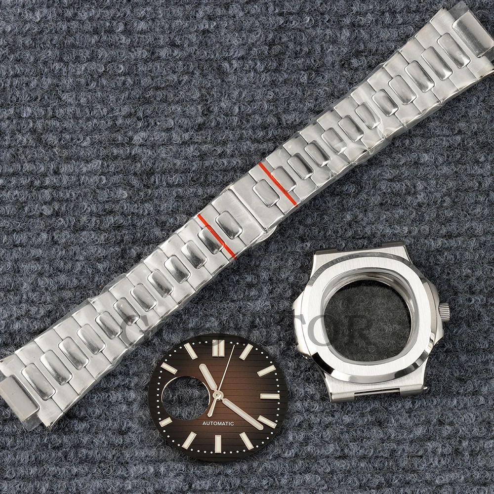 

silver nh35 40mm Case Fit Nautilus Dial Hands Green Luminous Stainless Steel Bracelet Fit Seiko NH35 NH36 Movement Waterproof