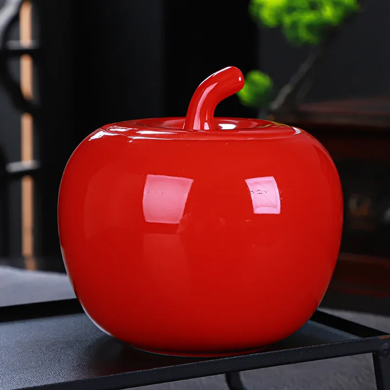 Modern Ceramic Apple Tea Caddy Kitchen Sealed Food Storage Container Abstract Fruit Crafts Porcelain Apple Caddy Home Decoration