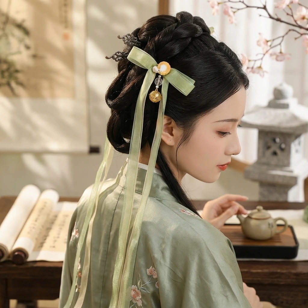 Women's Hair Clip Hanfu Traditional Accessories Elegant Rabbit Tassel Bow Hairpin for Cosplay Party Retro Jewelry Gift
