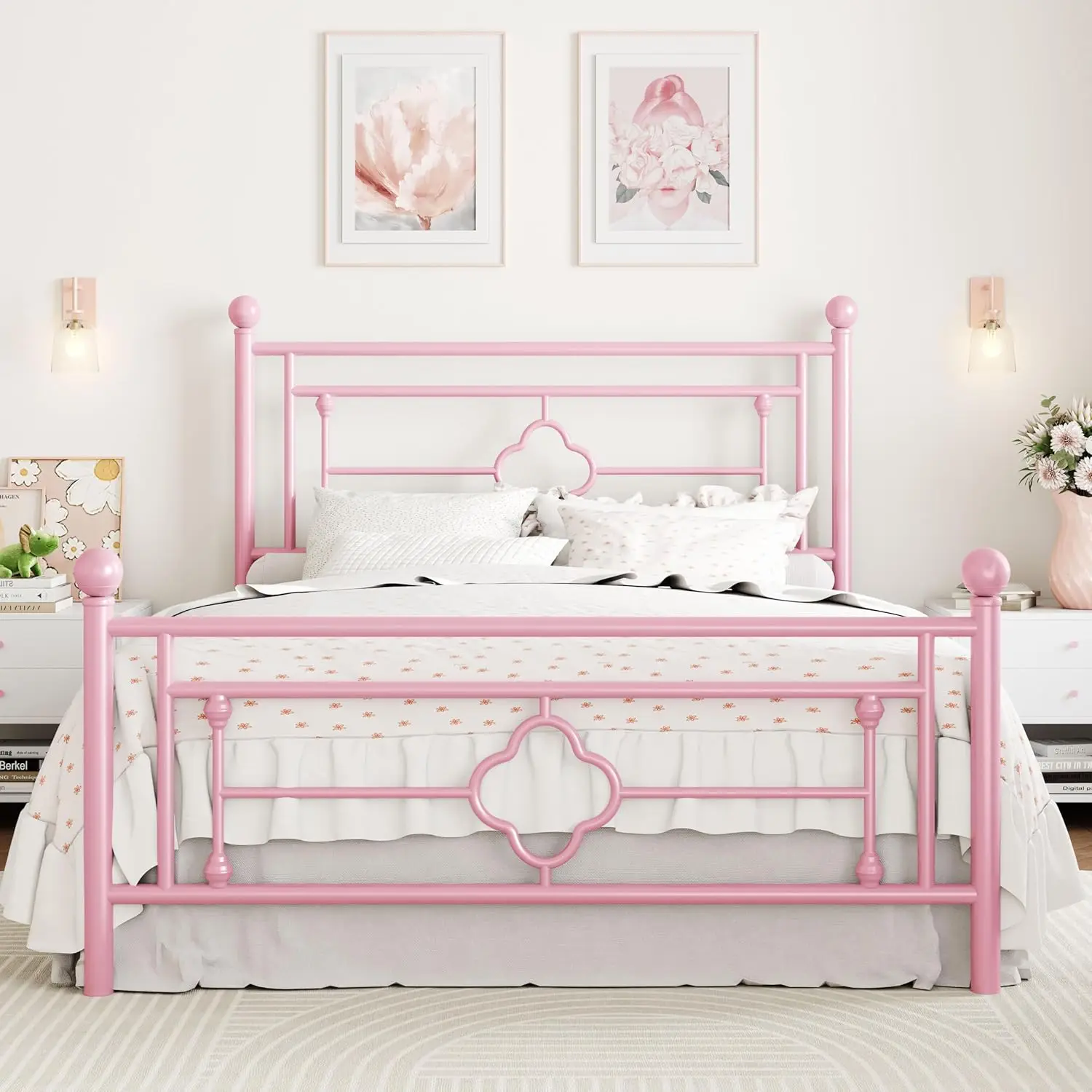 

Bed Frame/Vintage Iron-Art Headboard and Footboard/Mattress Foundation for Storage/No Box Spring Needed/Noise-Free