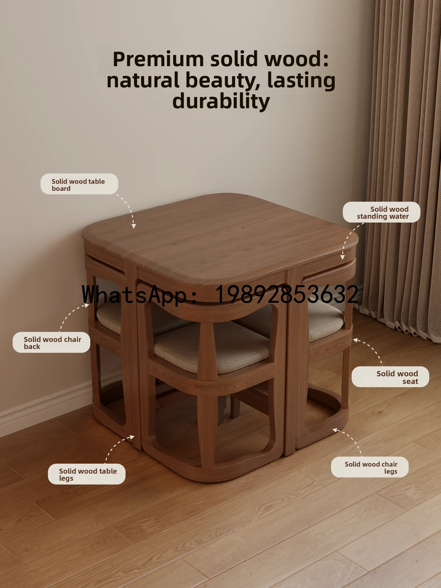 YFY Small  Dining  Solid Wood  Use One  Four Chairs Mini Dining  Small   New Chinese Style  Square