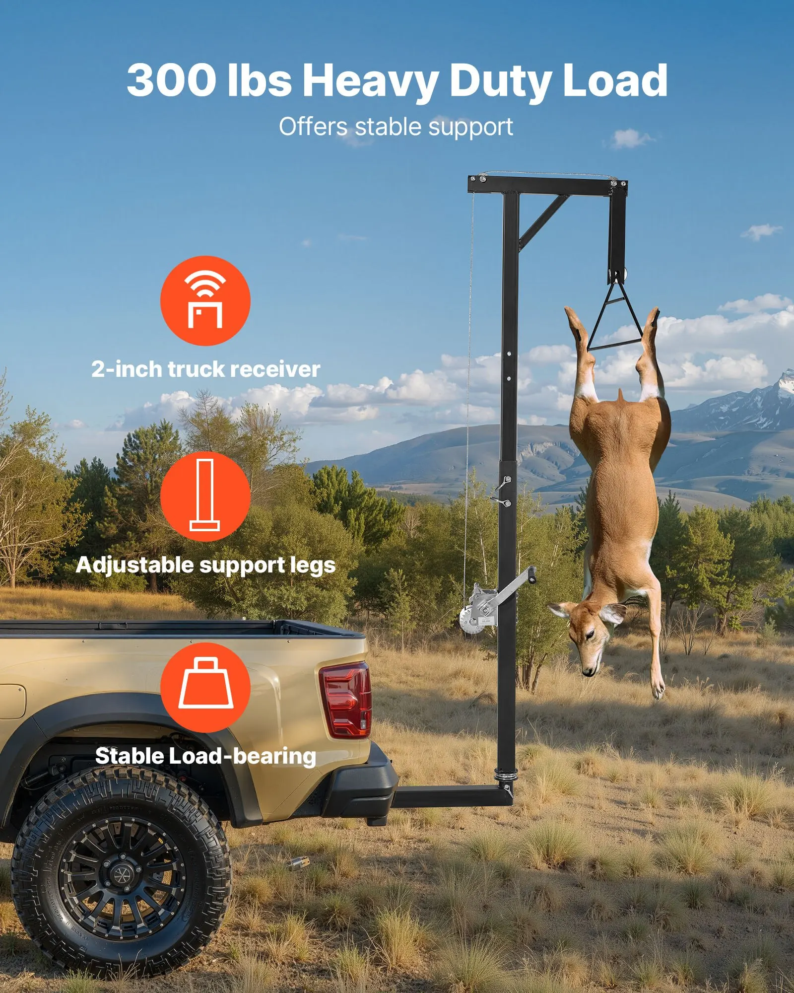 

Truck Hitch Game Hoist, 300 Lbs Load Capacity, Hunting Deer Hoist With 2-inch Receiver, 360-Degree Swivel Shaft & Adjustable
