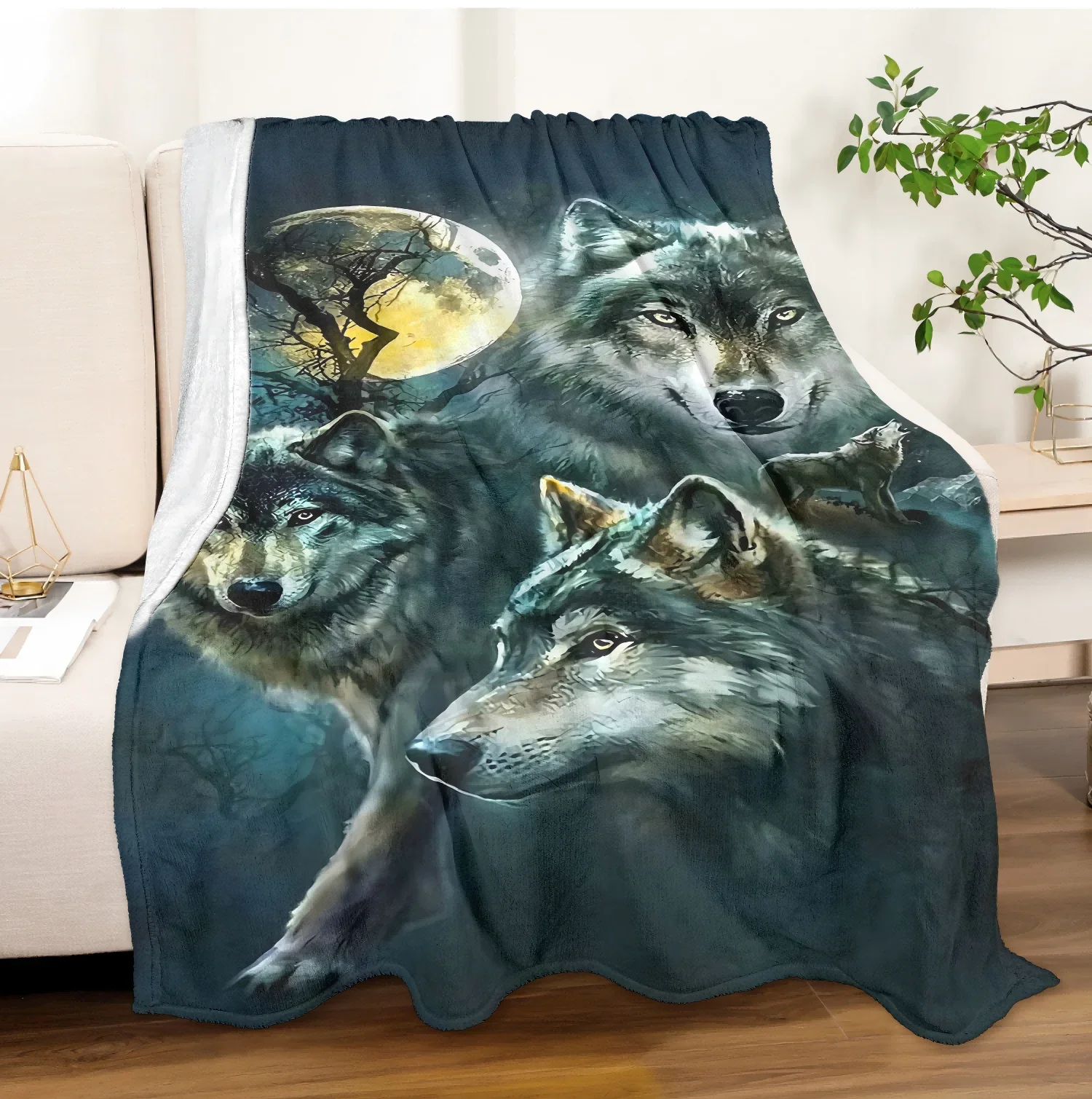 

1PC Digital printing Howling Wolf Throw Animals Flannel Blanket Soft thin Blankets wolf art for Sofa Bed Car Camp for all season