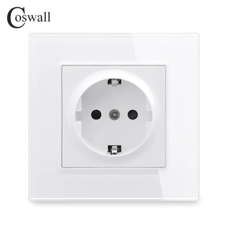 COSWALL HG Series White / Black / Grey / Gold Glass Panel EU Russia Spain Standard Wall Socket Schuko Grounded With Claws