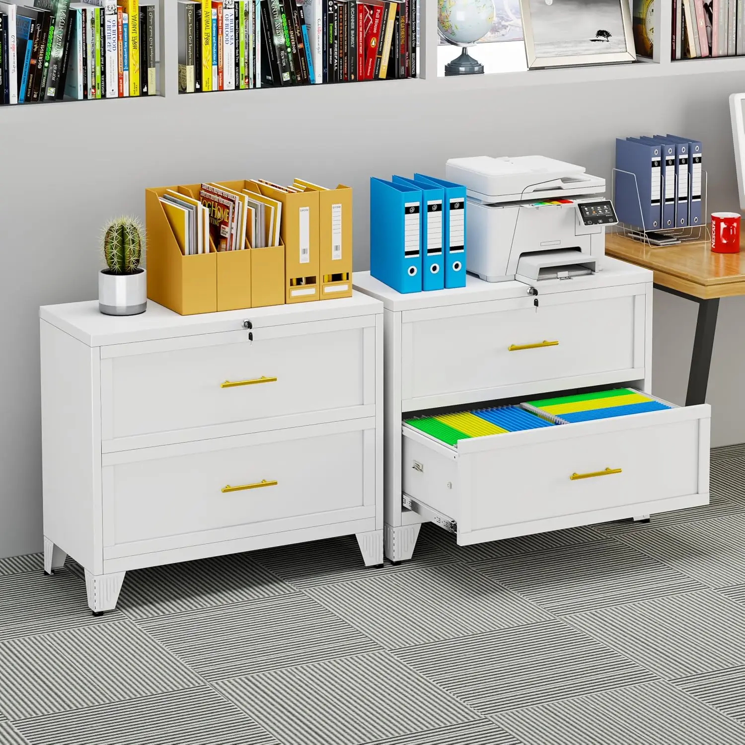 2-Drawer Metal File Cabinet with Lock, Lateral Storage for Legal/Letter/A4/F4 with Hanging Files & Key, Printer Customized