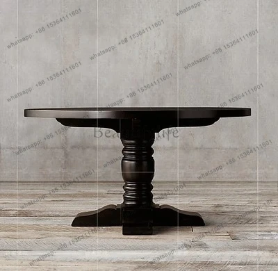 country style retro round dining table European solid wood round table antique furniture conference table