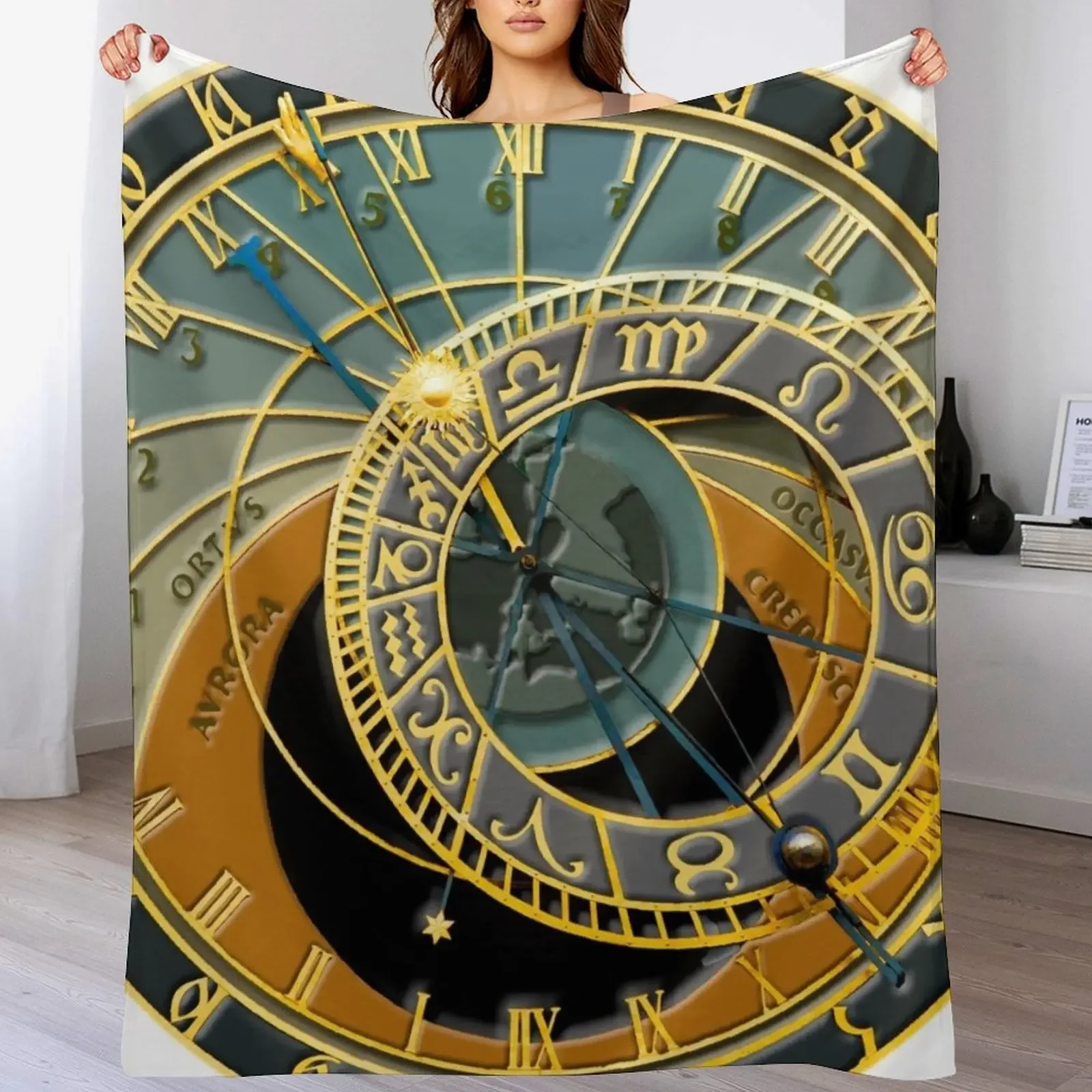 Prague Astronomical Clock 3D Throw Blanket Summer Cute Bed Fashionable cosplay anime Blankets