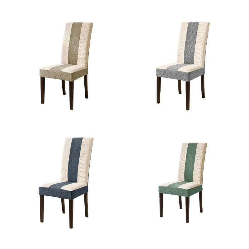 F26C Removable Chair Cover with Washable Polyester Fabric, Elastic Edging, and Geometrics Pattern for Vanities Chairs, Set of 4