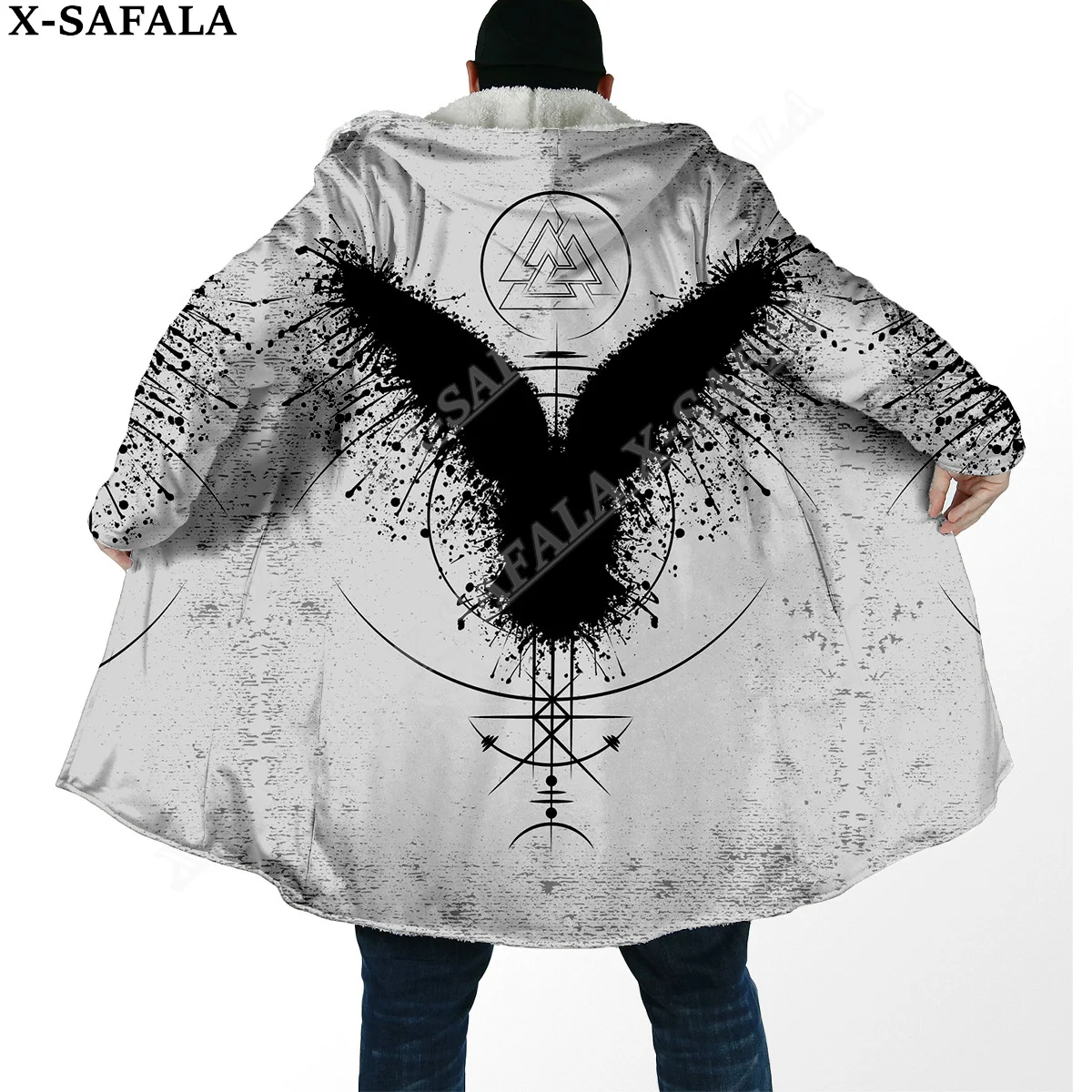 Symbol Viking Tattoo Raven Odin Overcoat Coat 3D Print Thick Warm Hooded Cloak  Men Windproof Fleece Unisex Casual-21