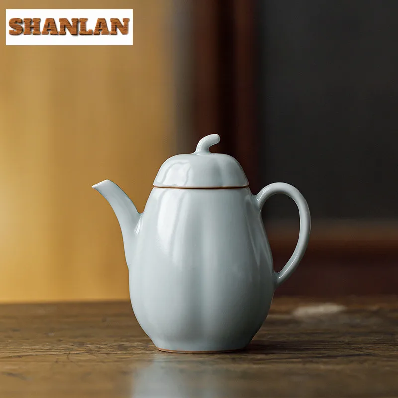 

130 мл ручной работы небесно-голубой фарфоровый чайник с тыквой, японский чайник для заварки чая, чайник с ситечком, подарки для рукоделия