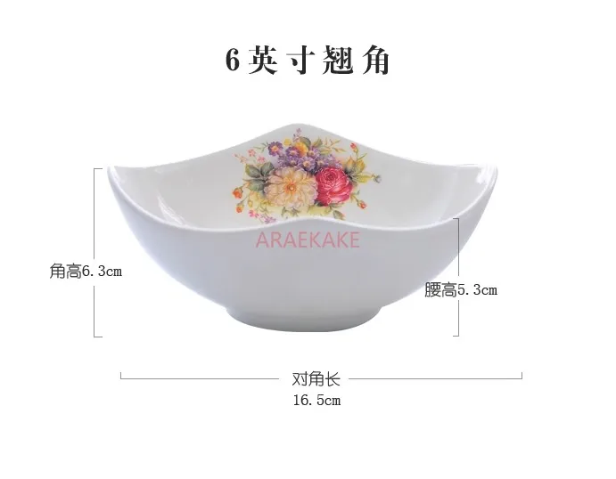 Bone porcelain plate, vegetable plate, deep plate, angled square household ceramic soup plate, meal plate, deep plate