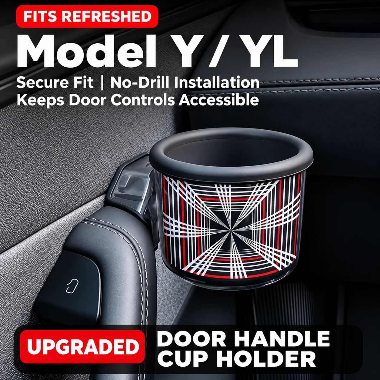 Car Door Pocket Cup Holder Insert for Tesla Model Y Juniper 2024-2026 Interior Accessories, Damage-Free Water Bottle Cup Mount
